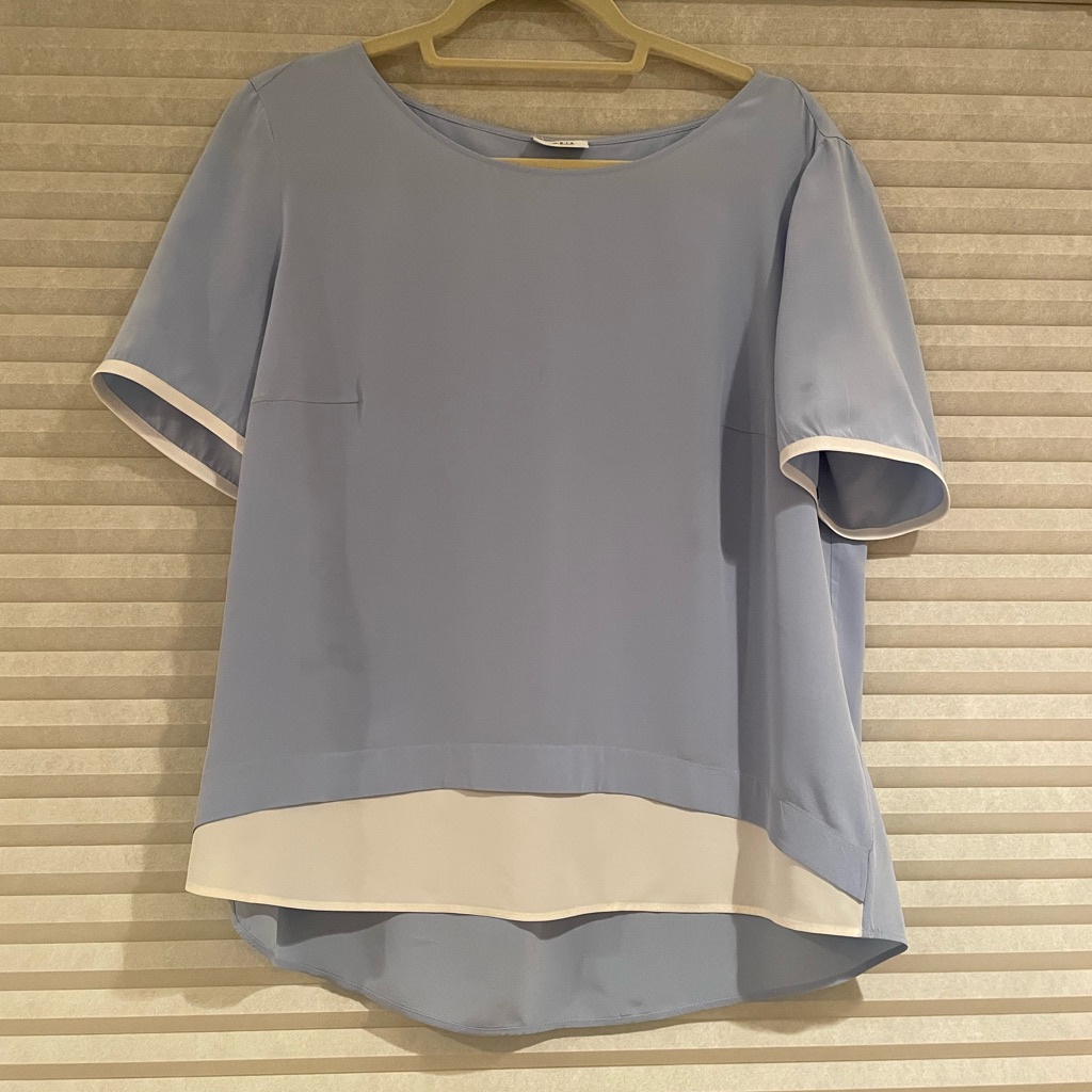 Power Blue T-Shirt Blouse With White At Bottom And Sleeves (Attached)